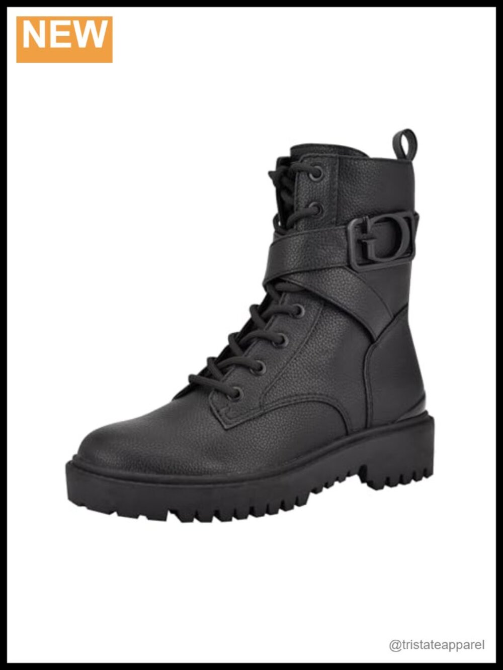 Faux Leather Ankle Combat Boots Zip Chunky Lug Sole